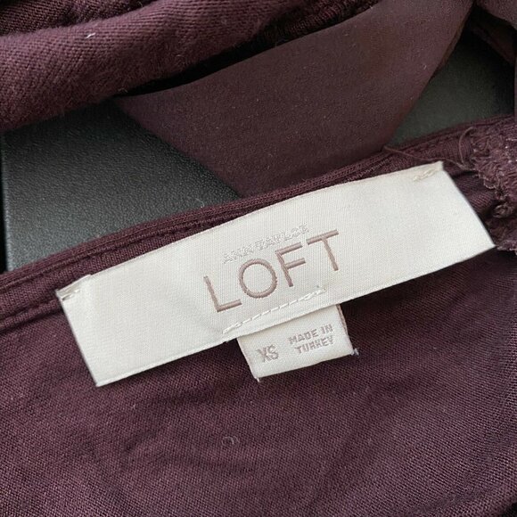 LOFT Burgundy Tie-Neck Relaxed Long Sleeve Blouse Size X-Small - Picture 6 of 9